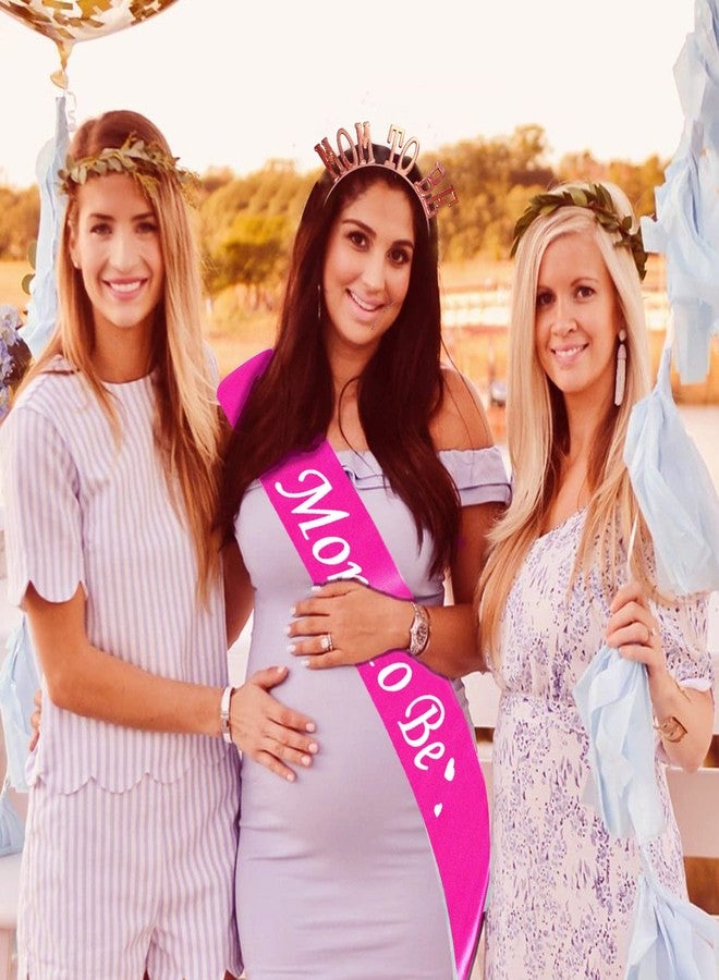 بروبسيكل طقم مكون من قطعتين: وشاح وردي وتاج ذهبي وردي للأم الحامل، مصنوع من الساتان، بتصميم مستوحى من حفلات استقبال المولود الجديد. مثالي لجلسات تصوير الحمل. - Image 5